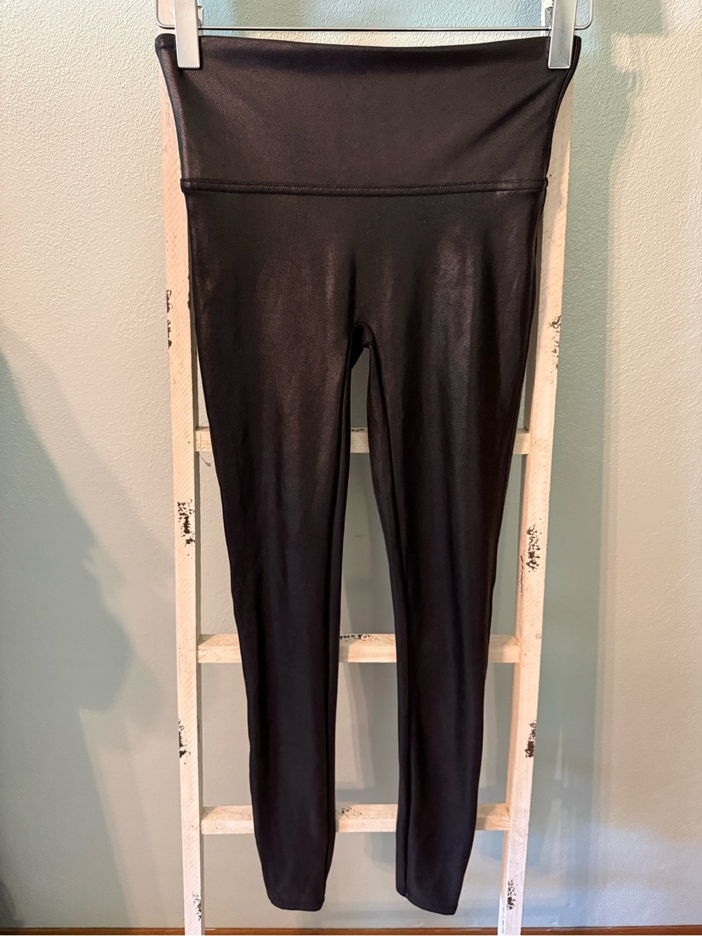 SPANX Black High-Waist Faux Leather Shiny Leggings Women Size S